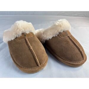 Bearpaw Chestnut Suede Shearling Slippers Size 6 Cozy Winter House Shoes